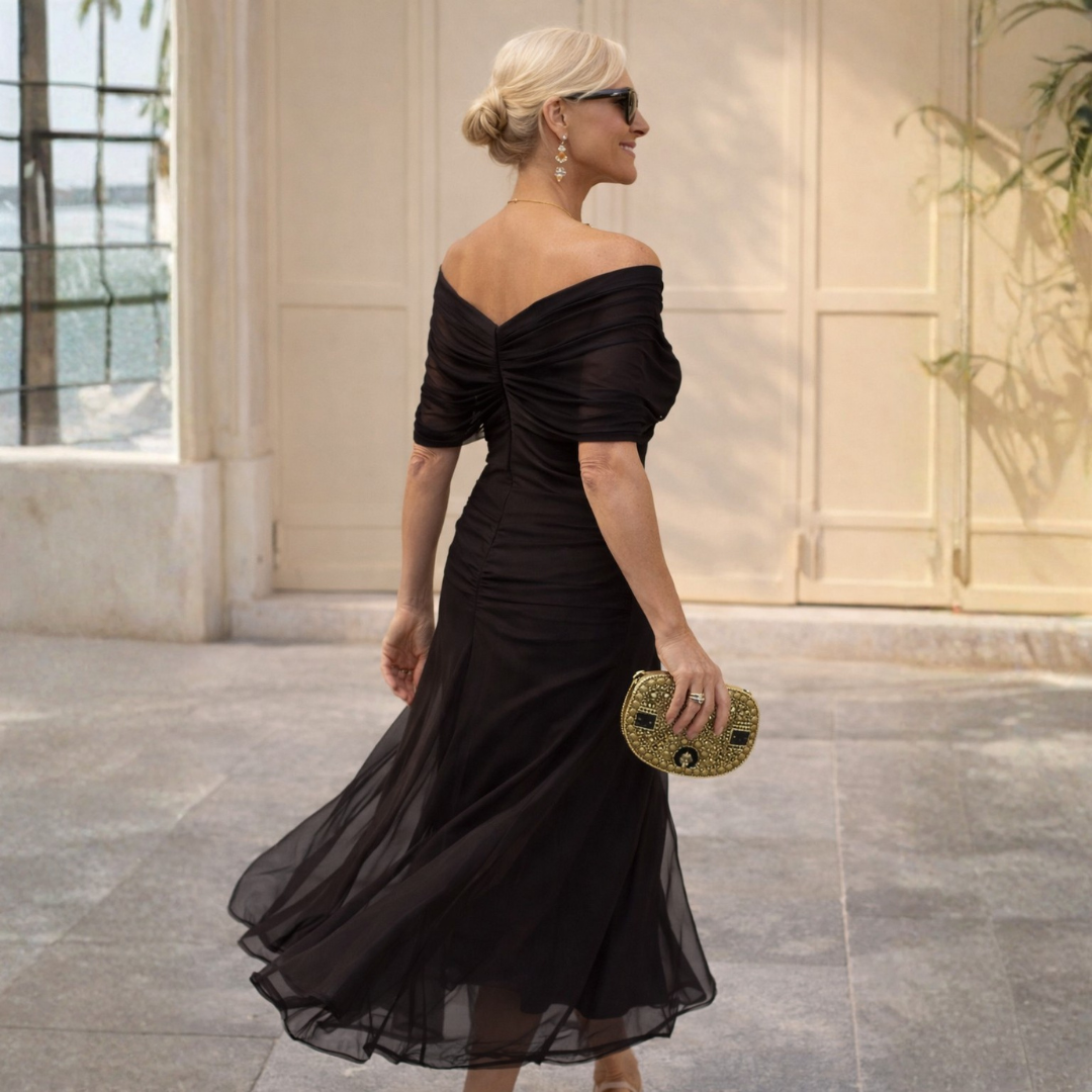 Mikaela | Schulterfreies Maxikleid