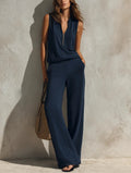 Nicoletta | Marineblaues Set mit ärmellosem Oberteil und weiter Hose