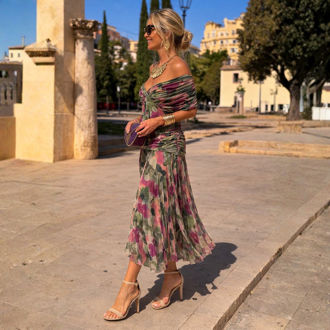 Mikaela | Schulterfreies Maxikleid