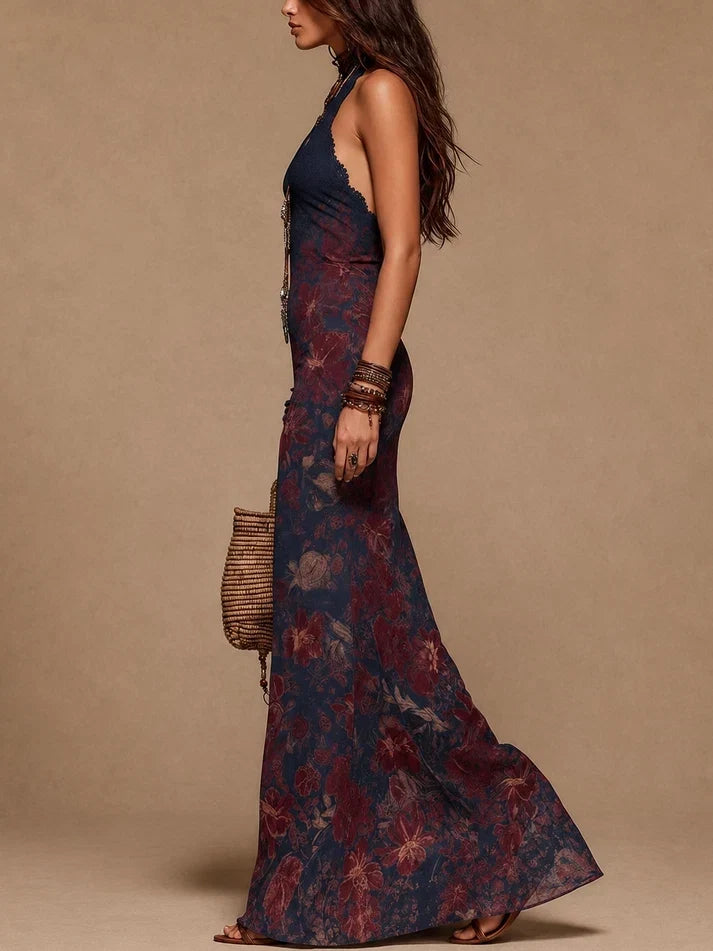 Lia | Langes florales Kleid mit Spitze und Meerjungfrauen-Silhouette
