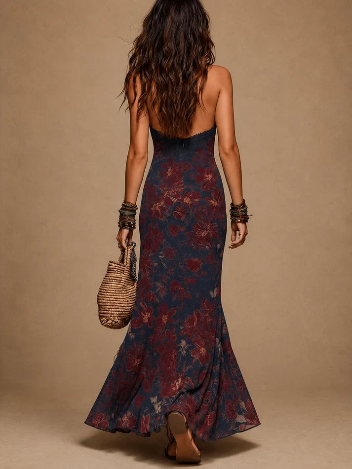 Lia | Langes florales Kleid mit Spitze und Meerjungfrauen-Silhouette