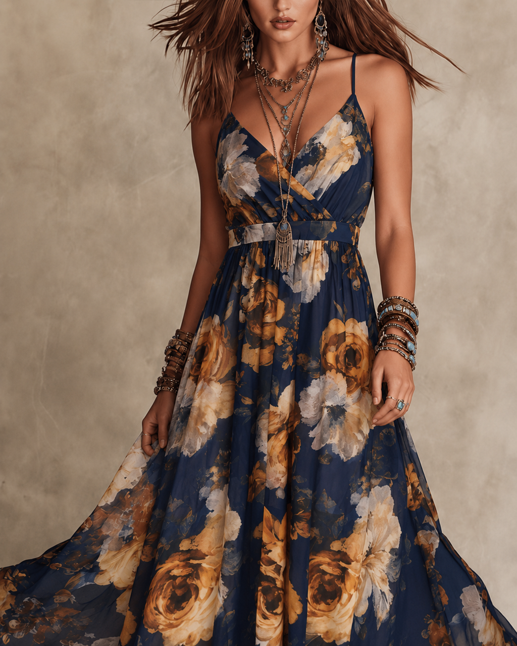 Nerina | Florales Maxikleid mit Trägern