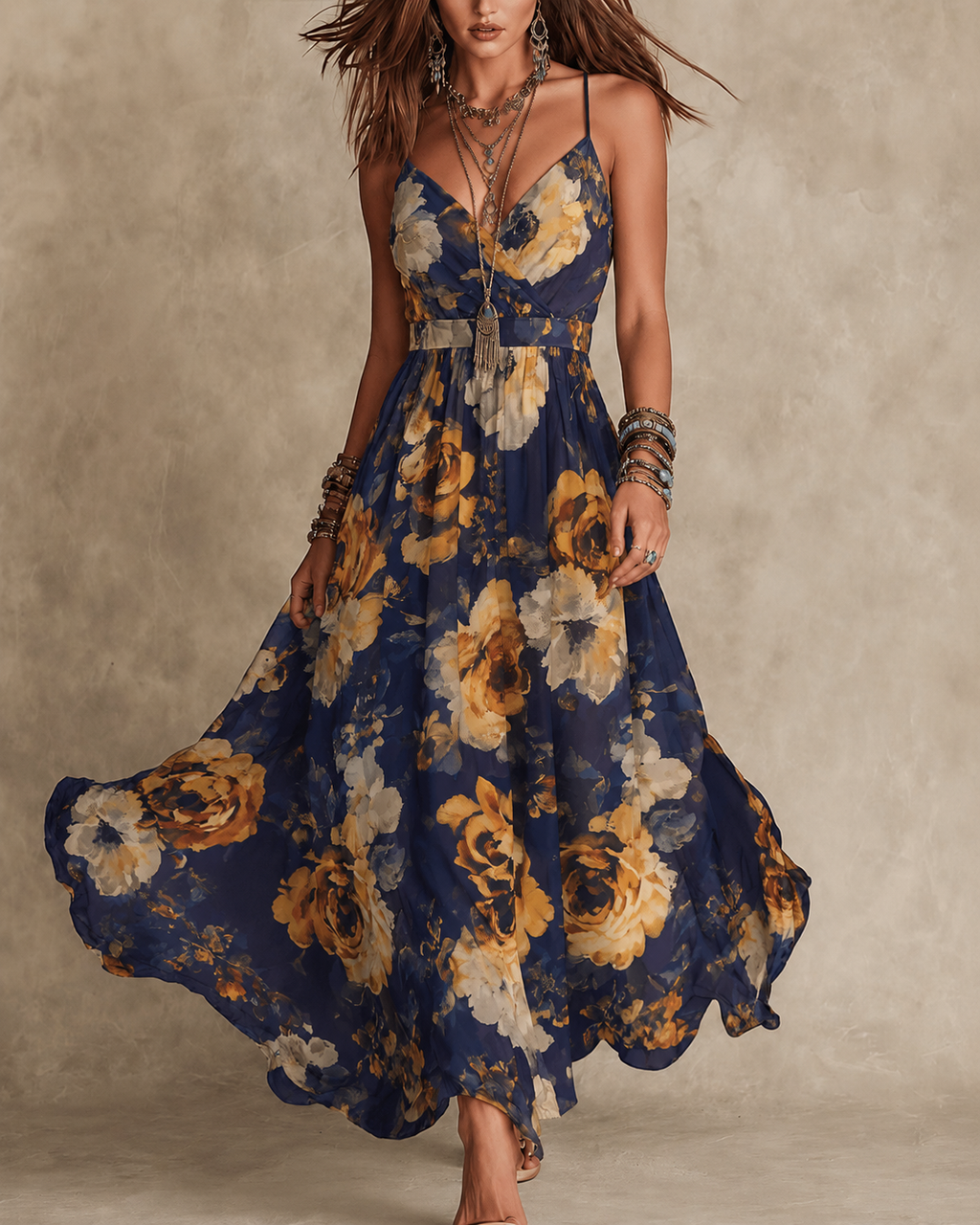 Nerina | Florales Maxikleid mit Trägern