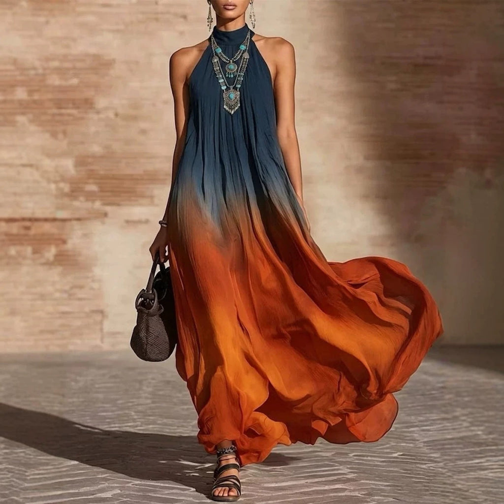 Paula | Ombre-Maxikleid mit Neckholder- und V-Ausschnitt